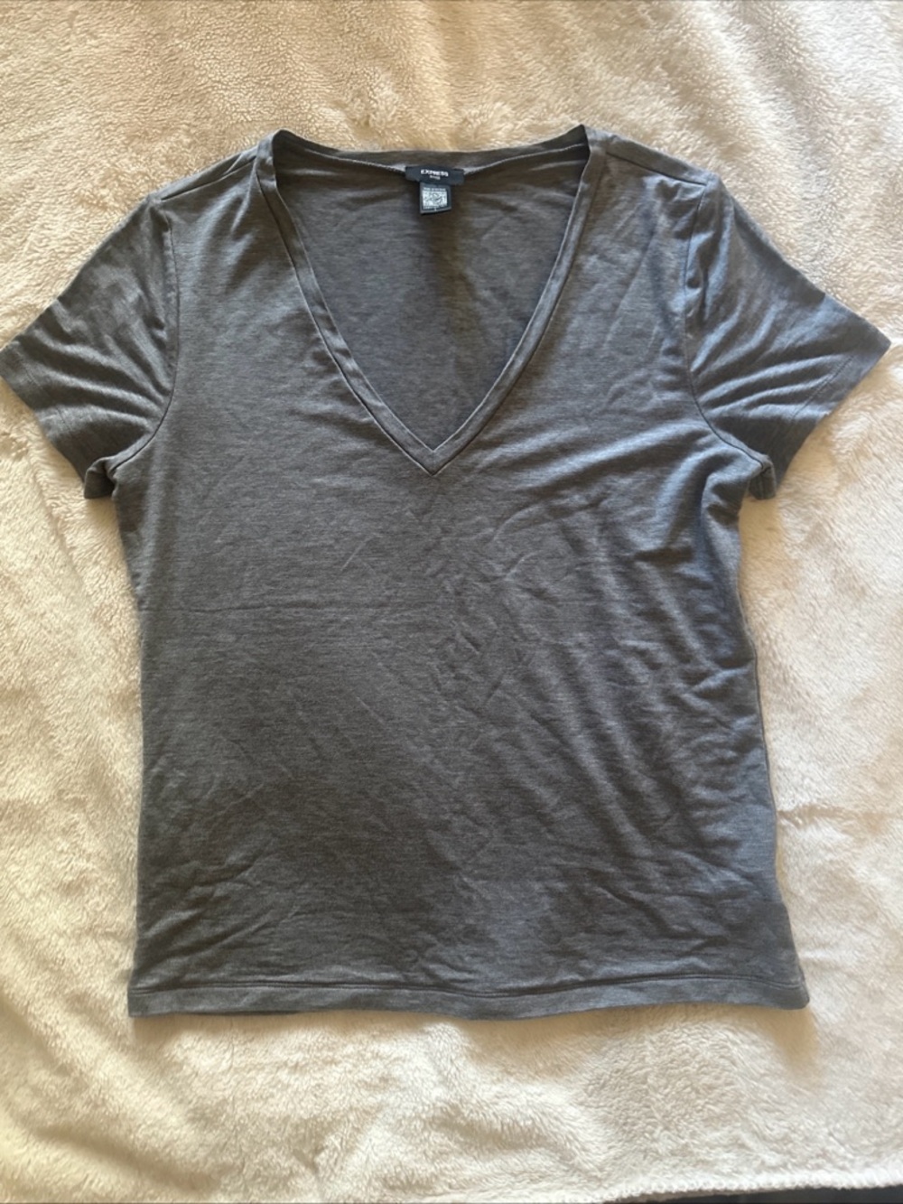 Express Conscious Edit Fitted V-Neck T-Shirt Gray Women Size L Short Sleeve NEW